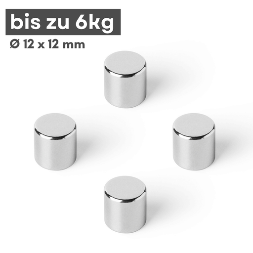 Neodym Scheibenmagnet 12x12 mm N42 – silberfarben, starke Haftkraft