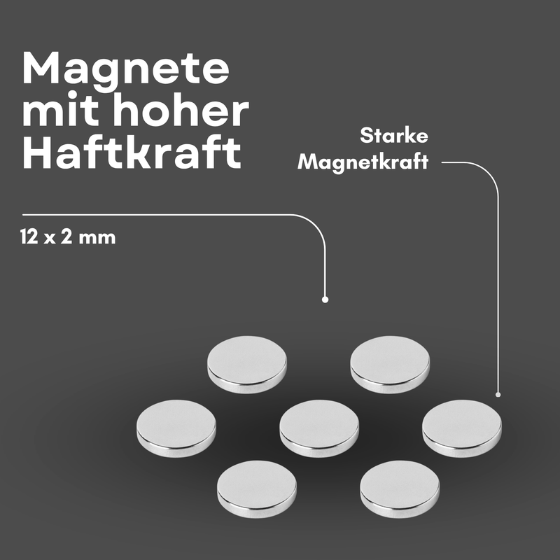 Neodym Magnet Ø 12mm x 2mm - Starker Scheibenmagnet - N42 Supermagnet - Hohe Haftkraft bis 1,6kg