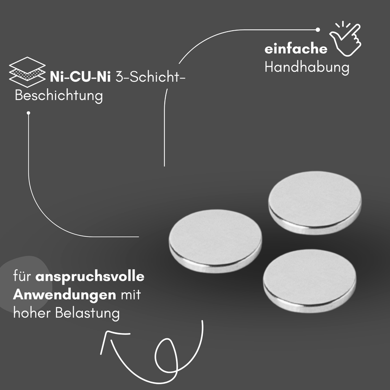 Neodym Magnet Ø 12mm x 2mm - Starker Scheibenmagnet - N42 Supermagnet - Hohe Haftkraft bis 1,6kg