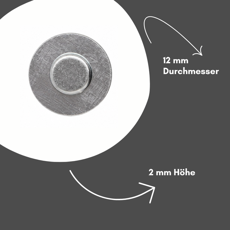 Neodym Magnet Ø 12 x 2 mm Magnetverschluss einseitig mit Gegenplatte – Taschenmagnet vernickelt