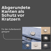 Einnähbare Neodym-Magnete eckig mit abgerundeten Kanten, in verschiedene Stoffe eingenäht – Collage, für den Außenbereich geeignet
