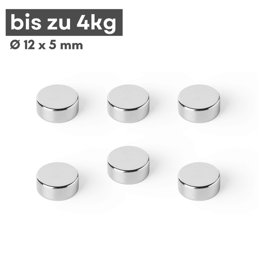 Neodym Scheibenmagnet 12x5 mm N42 – silberfarben, starke Haftkraft