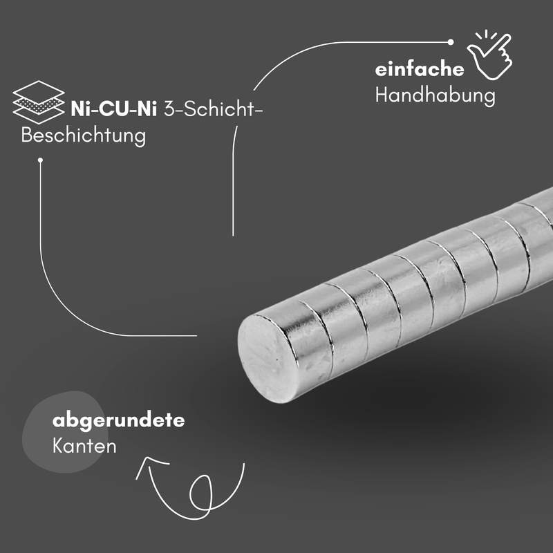 Neodym Magnet Ø 12mm x 6mm - Starker Scheibenmagnet - N38 Supermagnet - Hohe Haftkraft bis 2kg