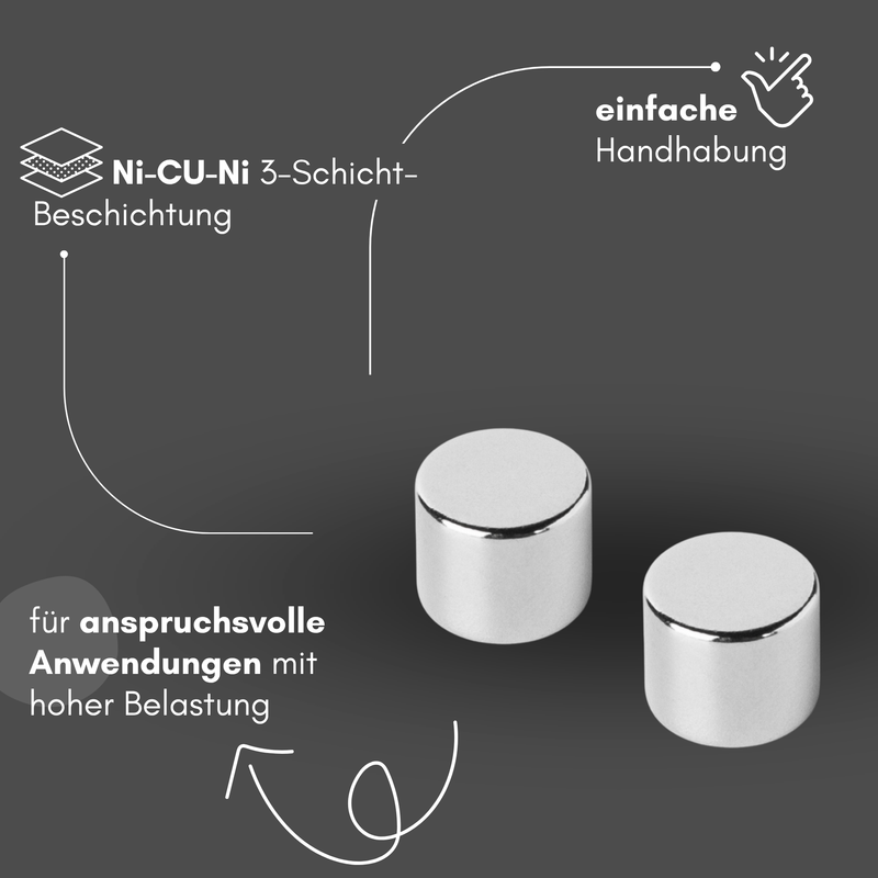 Neodym Magnet Ø 12mm x 8mm - Starker Scheibenmagnet - N42 Supermagnet - Hohe Haftkraft bis 5kg