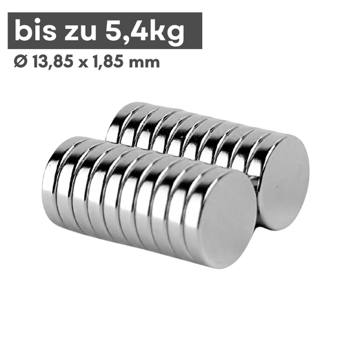 Neodym Magnet Ø13,85x1,85 mm Scheibenmagnet 5,4 kg Haftkraft