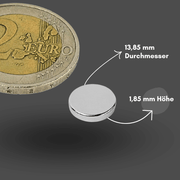 Neodym Magnet klein Ø13,85x1,85 mm stark vernickelt