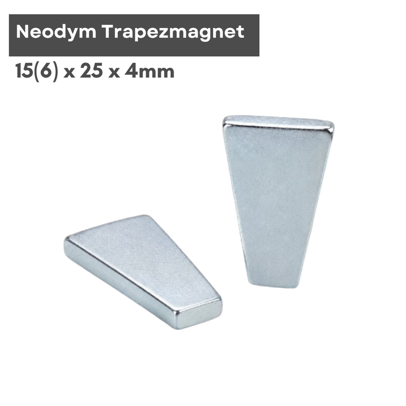 Neodym Magnet Trapezmagnet 15 (6) x 25 x 4 mm N48M – verzinkt, temperaturbeständig bis 100 °C