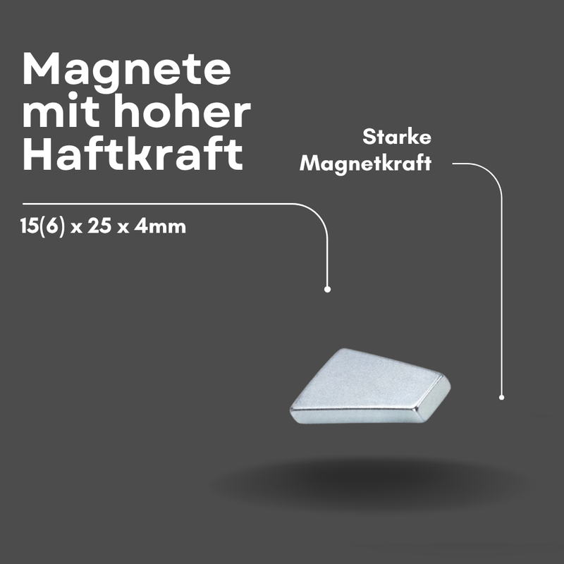 Neodym Magnet Trapezmagnet 15 (6) x 25 x 4 mm N48M – verzinkt, temperaturbeständig bis 100 °C
