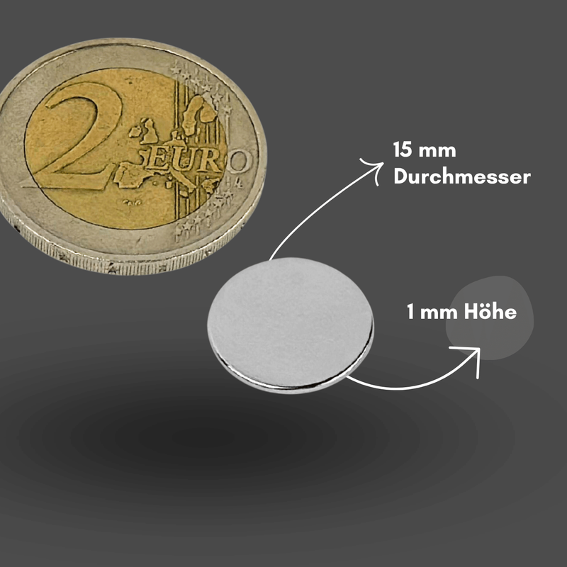 Langlebiger N38 Neodym-Magnet 15 mm Durchmesser, 1 mm Höhe