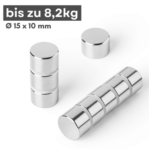 Neodym Scheibenmagnet 15x10 mm N42 – silberfarben, starke Haftkraft
