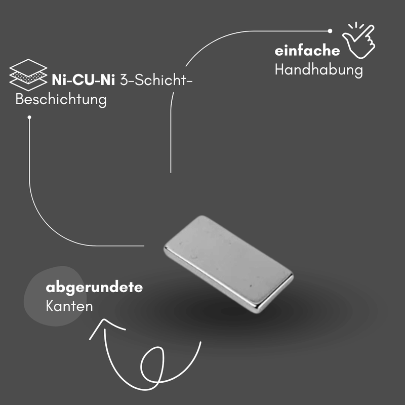 Blockmagnet Neodym 15x10x2 mm flach starke Magnetkraft