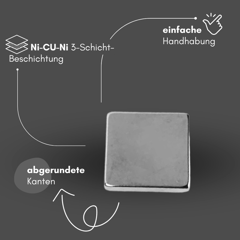Neodym Magnet 15mm x 15mm x 3mm - N42 Supermagnet - Quadermagnete - Hohe Haftkraft bis 6,21kg
