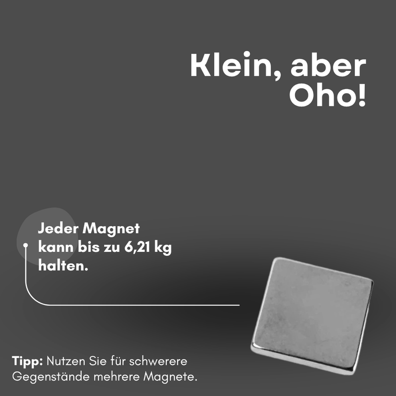 Neodym Magnet 15mm x 15mm x 3mm - N42 Supermagnet - Quadermagnete - Hohe Haftkraft bis 6,21kg
