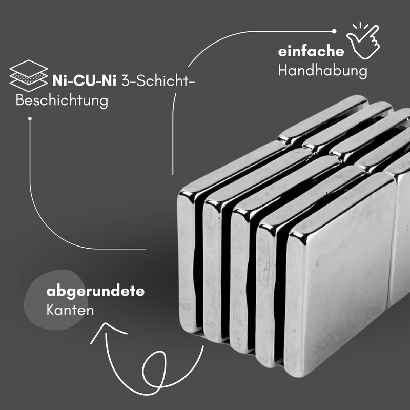Neodym Magnet 15mm x 15mm x 5mm - N38 Supermagnet - Quadermagnete - Hohe Haftkraft bis 4kg