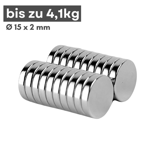 Neodym Magnet Ø15x2 mm Scheibenmagnet N38 Haftkraft 2,77 kg