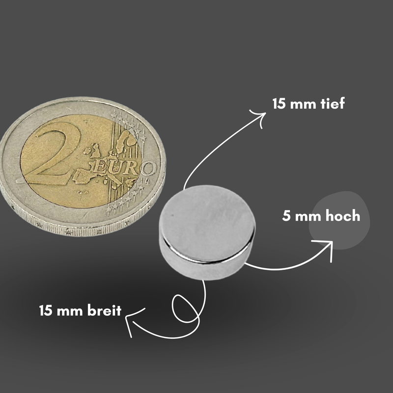 Magnete al neodimio Ø 15mm x 5mm - Magnete a disco potente - Super magnete N40 - Elevata forza di tenuta fino a 5kg