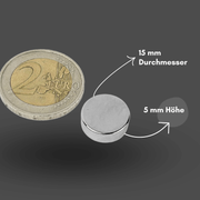Langlebiger N40 Neodym-Magnet 15 mm Durchmesser, 5 mm Höhe
