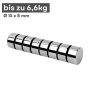 Neodym-Scheibenmagnet 15x8 mm N38 – kompakt und stark
