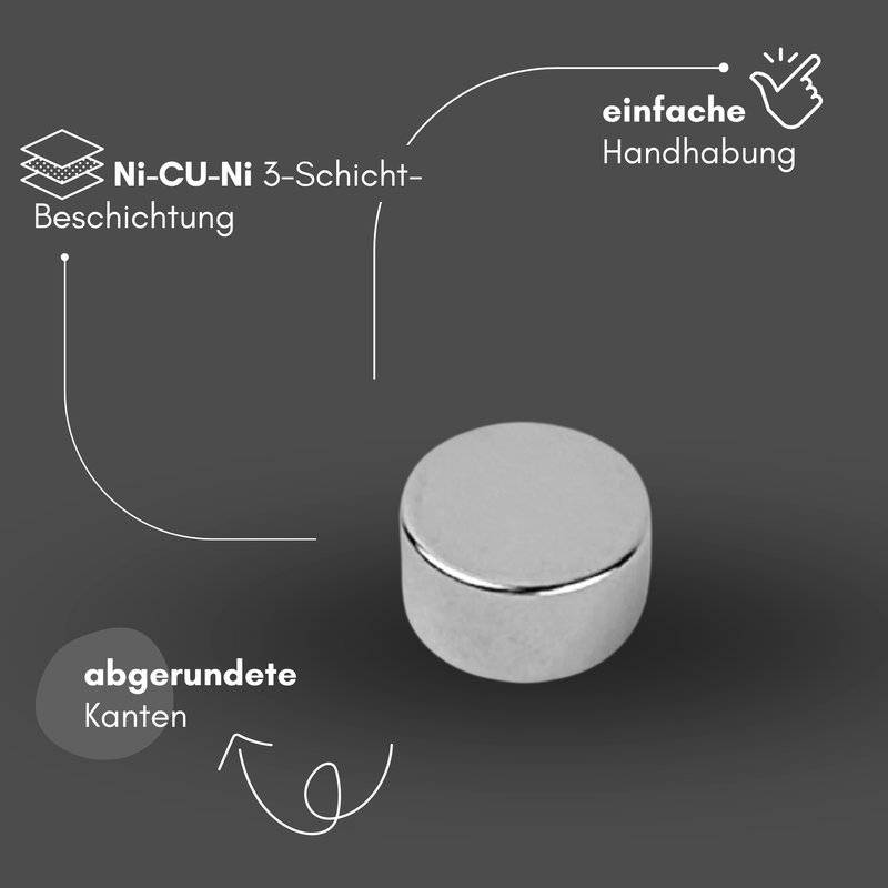 Magnete al neodimio Ø 15mm x 8mm - Magnete a disco potente - Super magnete N38 - Elevata forza di tenuta fino a 6,6 kg