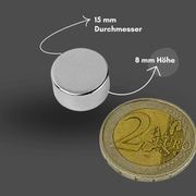 Langlebiger N38 Neodym-Magnet 15 mm Durchmesser, 8 mm Höhe