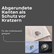 Einnähbare Neodym-Magnete rund mit abgerundeten Kanten, in verschiedene Stoffe eingenäht – Collage, für den Außenbereich geeignet
