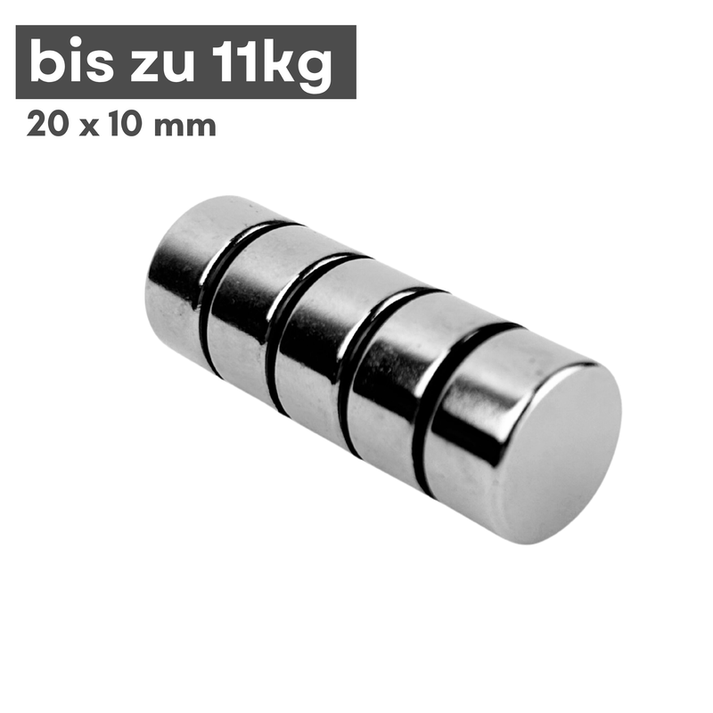Neodym Magnet Ø 20mm x 10mm - Starker Scheibenmagnet - N38  Supermagnet - Hohe Haftkraft bis 11kg