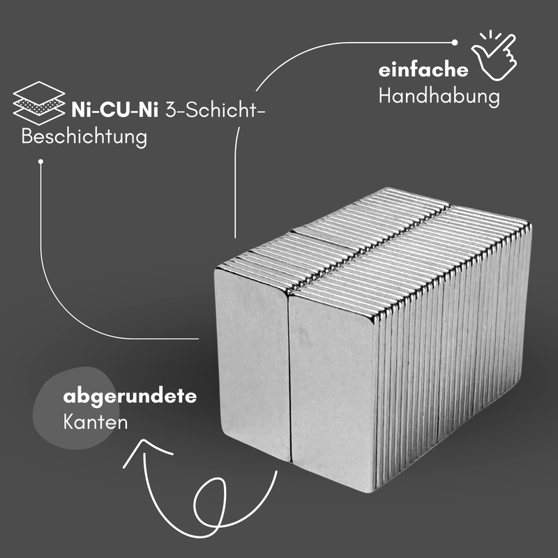 Neodym Magnet 20mm x 10mm x 1mm - N38 Supermagnet - Quadermagnete - Hohe Haftkraft bis 900g