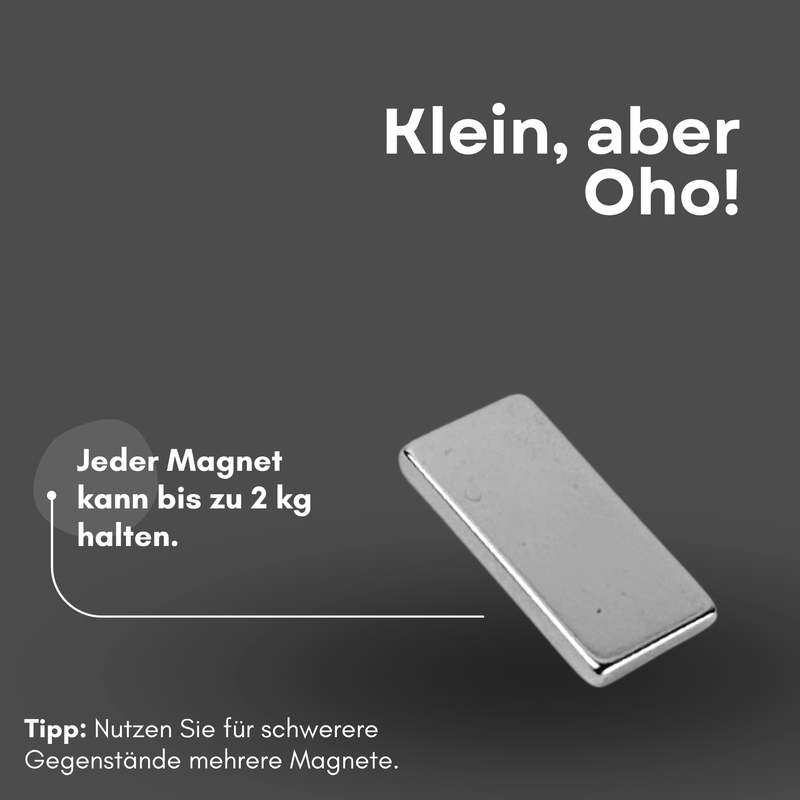 Neodym Magnet 20mm x 10mm x 2mm - N38 Supermagnet - Quadermagnete - Hohe Haftkraft bis 2kg