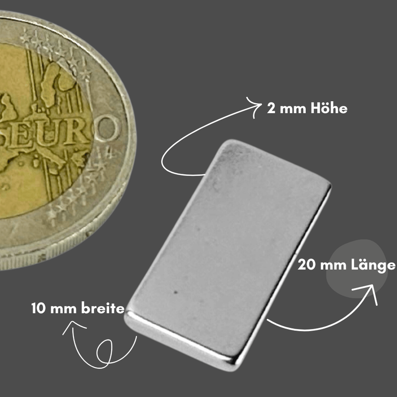 Präziser Neodym Supermagnet 20x10x2 mm, perfekt für Bastelprojekte und Konstruktionen