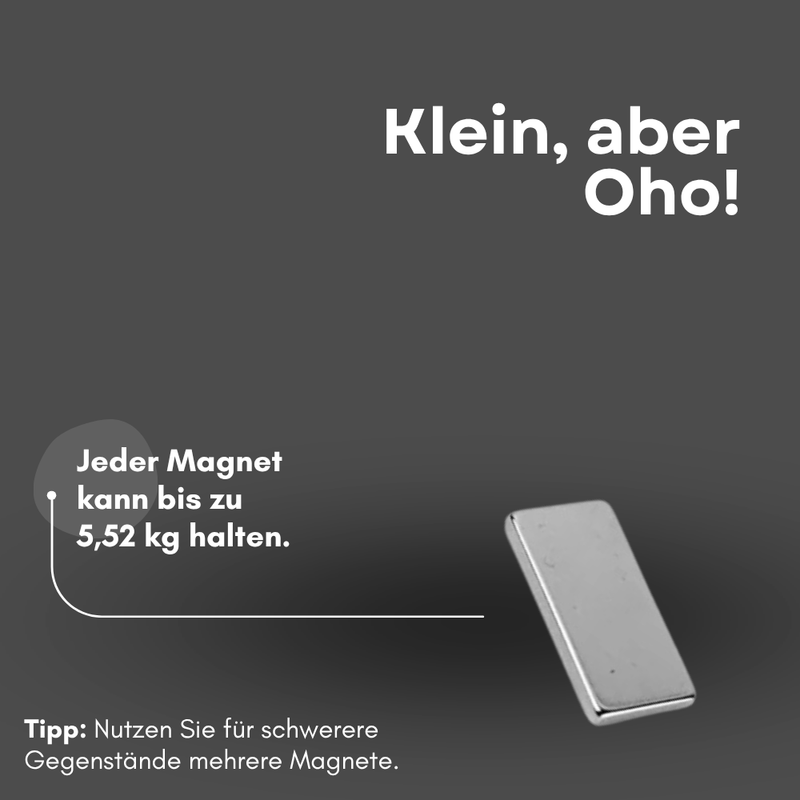 Neodym Magnet 20mm x 10mm x 4mm - N42 Supermagnet - Quadermagnete - Hohe Haftkraft bis 5,52kg