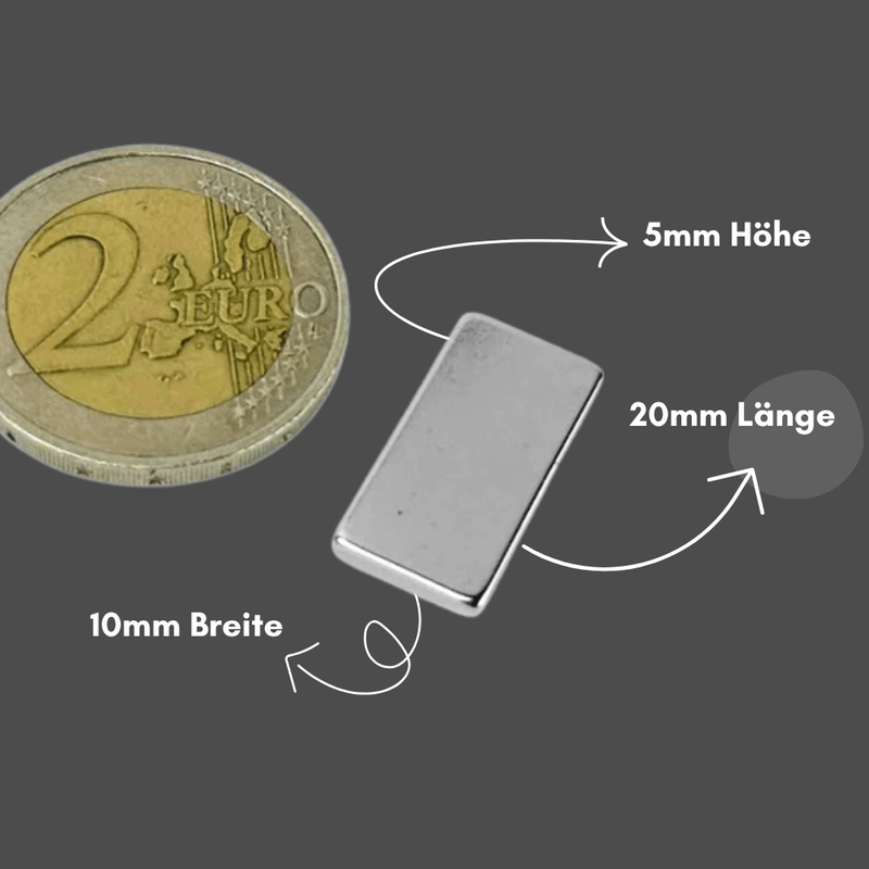 NdFeB Neodym Magnetblock 20x10x5 mm Quadermagnet stark
