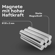 Silberner NdFeB Magnet Ø 20 mm x 2 mm mit ca. 2,6 kg Haftkraft