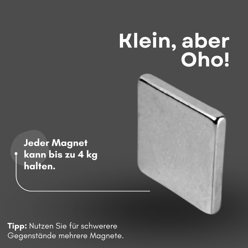 Neodym Magnet 20mm x 20mm x 3mm - N38 Supermagnet - Quadermagnete - Hohe Haftkraft bis 4kg
