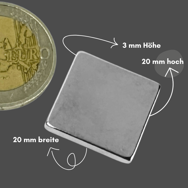 Präziser Neodym Supermagnet 20x20x3 mm, perfekt für Bastelprojekte und Konstruktionen