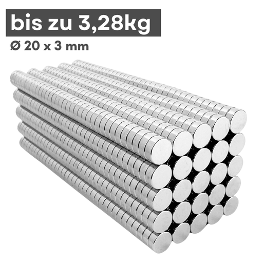 Neodym Magnet Ø20x3 mm Scheibenmagnet N38 Haftkraft 3,69 kg