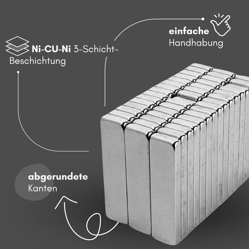 Neodym Magnet 20mm x 5mm x 2mm - N38 Supermagnet - Quadermagnete - Hohe Haftkraft bis 1,3kg