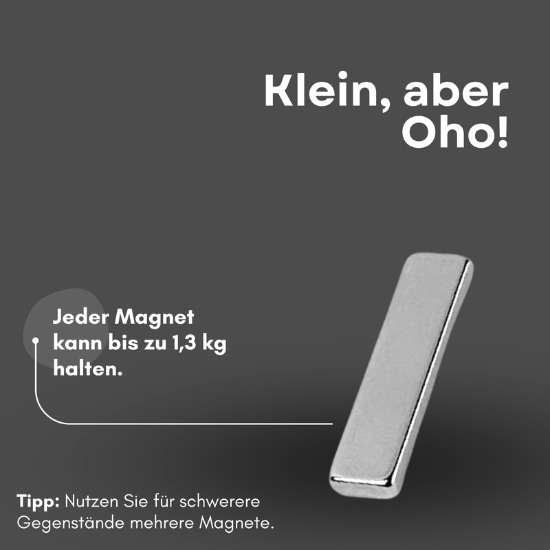 Neodym Magnet 20mm x 5mm x 2mm - N38 Supermagnet - Quadermagnete - Hohe Haftkraft bis 1,3kg