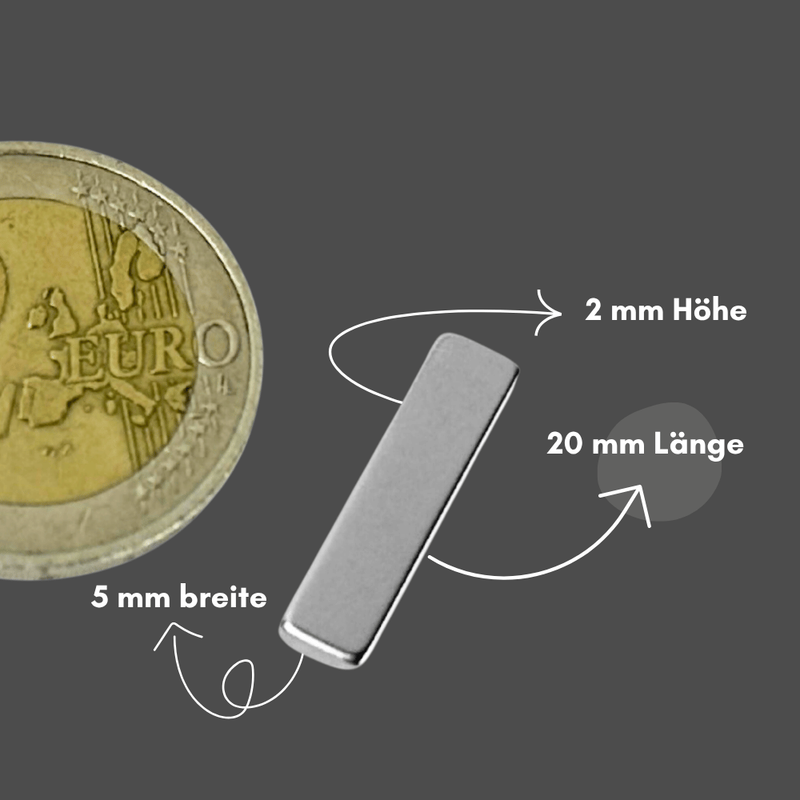 Präziser Neodym Supermagnet 20x5x2 mm, perfekt für Bastelprojekte und Konstruktionen