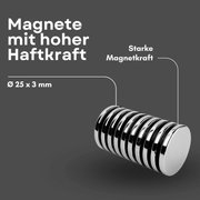 Silberner NdFeB Magnet Ø 25 mm x 3 mm mit ca. 4,8 kg Haftkraft