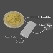 Kleiner starker Neodym Magnet 25x8x2 mm N42 Supermagnet