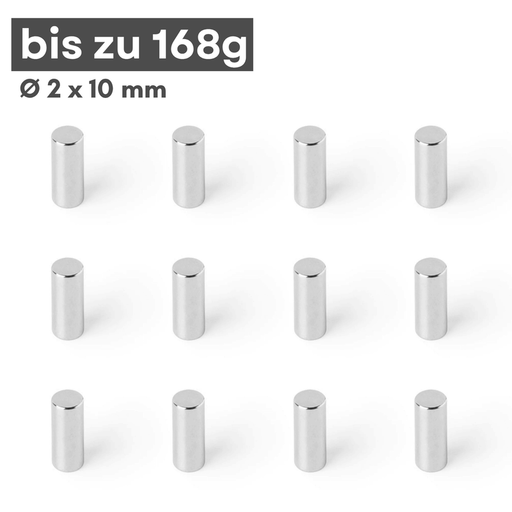 Neodym Scheibenmagnet 2x10 mm – N42, silberfarben, 168 g Haftkraft