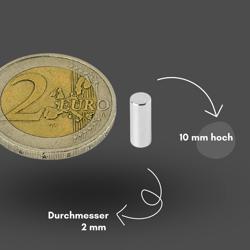 Neodymium magnet 2x10 mm – Super magnet with high holding force | N42 disc magnet – Strong mini magnet for model making, workshops &amp; household
