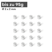 Neodym Scheibenmagnet 2x2 mm – N42, silberfarben, 95 g Haftkraft