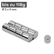 Neodym Scheibenmagnet 2x3 mm – N42, silberfarben, 118 g Haftkraft