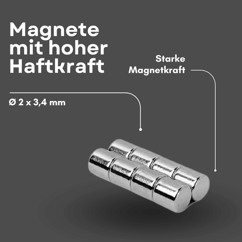 Mini Neodym Magnet 2 mm x 3,4 mm stark vernickelt