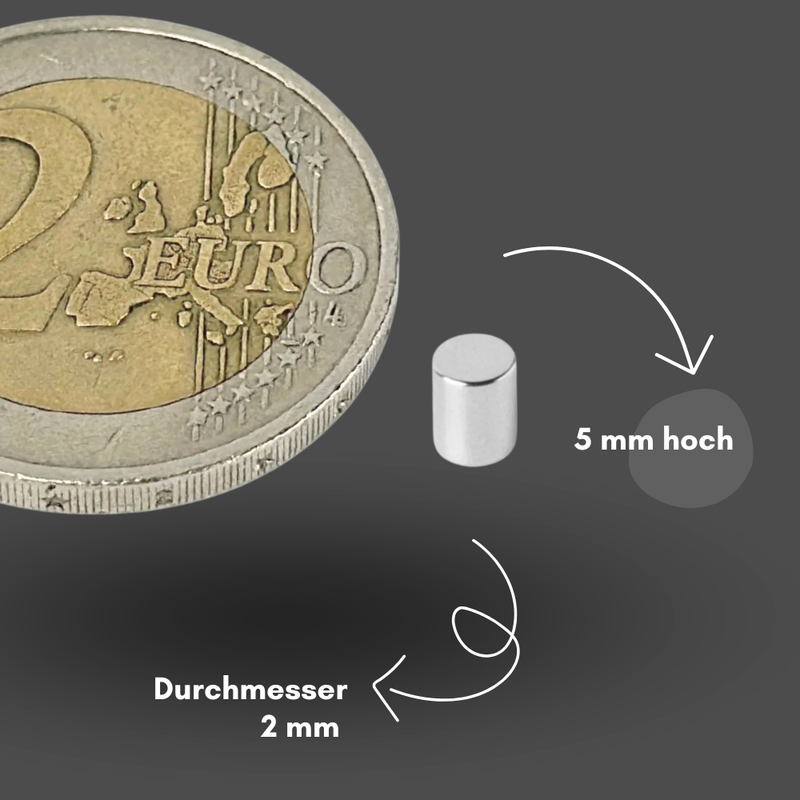 Neodymium magnet Ø 2x5 mm – Strong disc magnet N42 – Super magnet with high holding force for model making, DIY &amp; industry