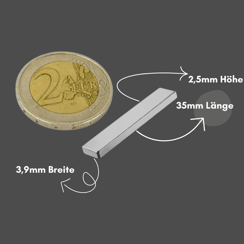 Starker Neodym Magnet flach 35x3,9x2,5 mm Blockmagnet