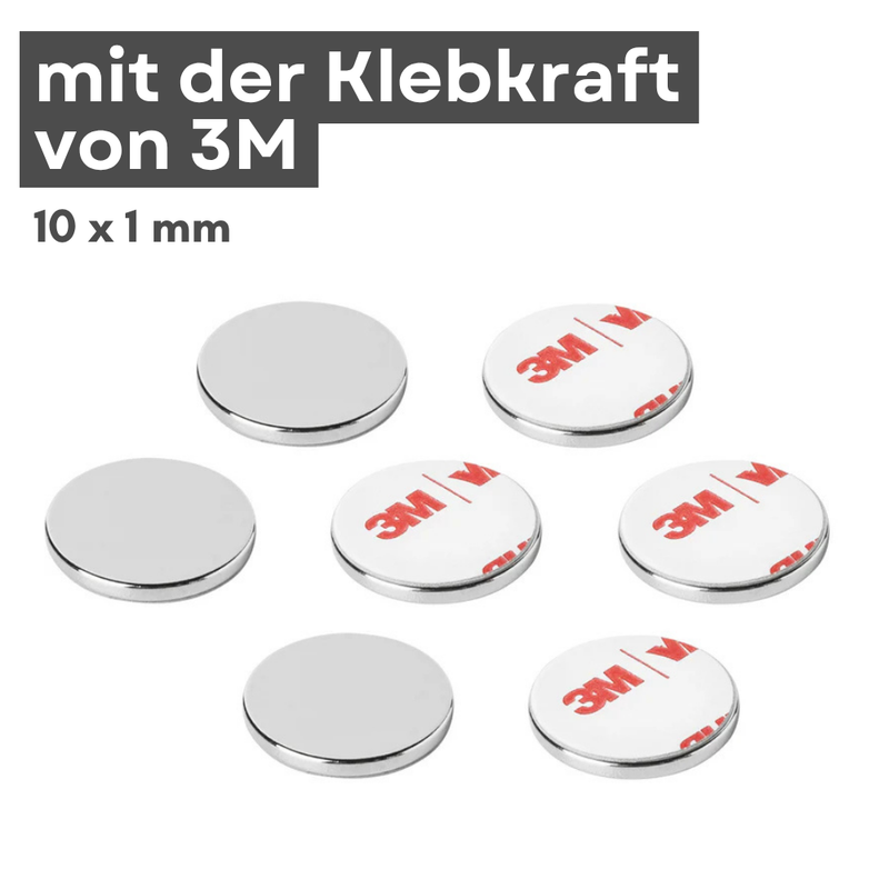 3M selbstklebend Scheibenmagnet Ø 10mm x 1mm Haftkraft 620 g