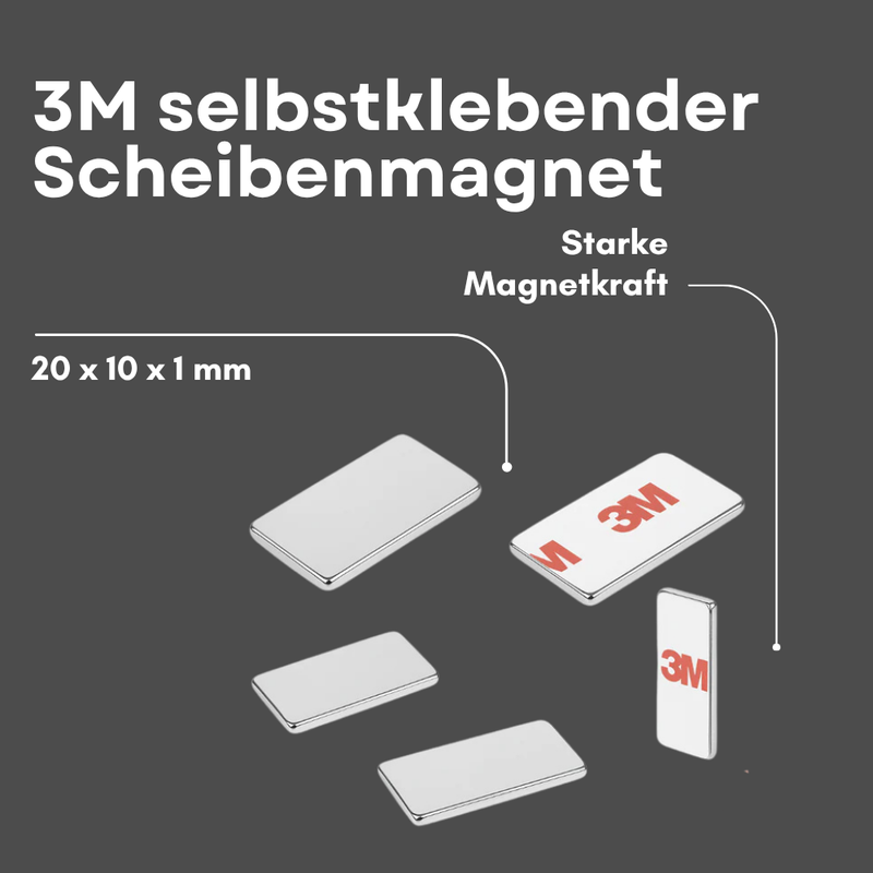 3M Selbstklebender Neodym-Magnet 20x10x1 mm – Superstarker Quadermagnet N42