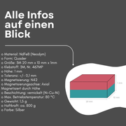 3M selbstklebender Neodym Magnet 20x10x1 mm Quadermagnet N42 starke Haftkraft
